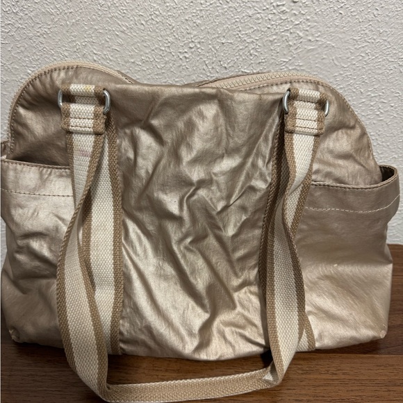 Kipling Metallic Champagne Shoulder Bag with Cream & Tan Striped Straps - Picture 4 of 12